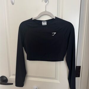 Gymshark Black Long-Sleeve Cropped Athletic Top